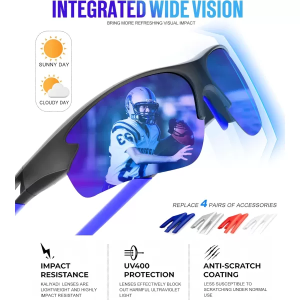 KALIYADI Sports Sunglasses for Men Polarized Sun Glasses for Men Women Youth Baseball Softball with UV Protection3 Packs BlackWhite  Dark BlueWhite  Rainbow