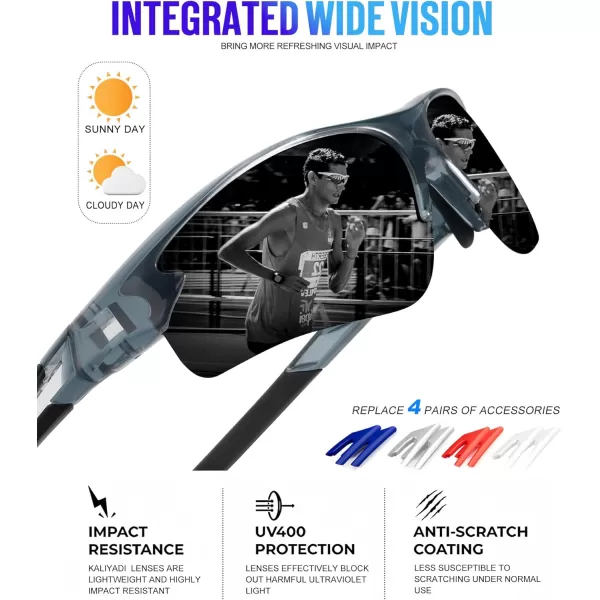 KALIYADI Sports Sunglasses for Men Polarized Sun Glasses for Men Women Youth Baseball Softball with UV Protection3 Packs Glossy BlackGlossy Transparent GreyGlossy Transparent Grey Green
