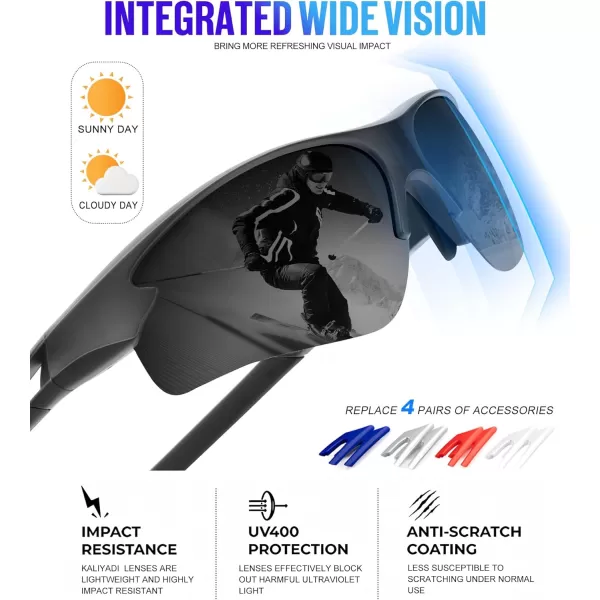 KALIYADI Sports Sunglasses for Men Polarized Sun Glasses for Men Women Youth Baseball Softball with UV Protection3 Packs Matt BlackMatt Transparent GreyMatt Transparent Grey Green