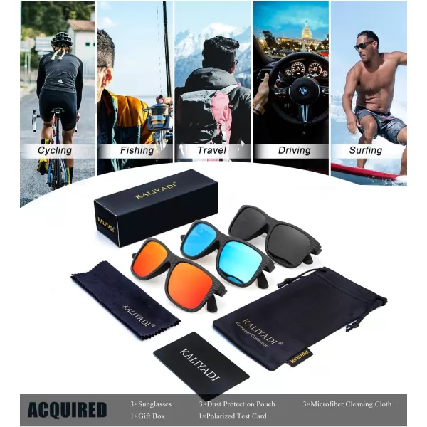 KALIYADI Sunglasses Men Polarized Sun glasses for Mens Womens Classic Matte Black Frame UV Protection 3pack3 Pack Black Stripes Frame  BlackIce BlueRed
