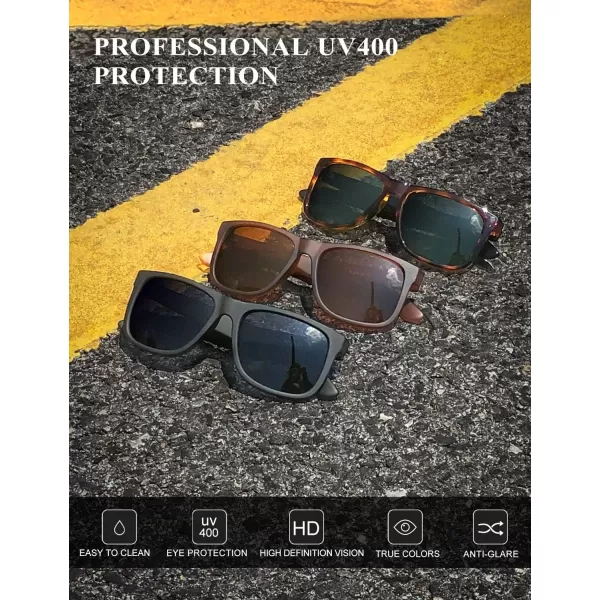 KALIYADI Sunglasses Men Polarized Sun glasses for Mens Womens Classic Matte Black Frame UV Protection 3pack3 Pack BlackBrownTortoise G15