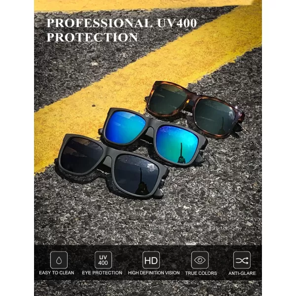 KALIYADI Sunglasses Men Polarized Sun glasses for Mens Womens Classic Matte Black Frame UV Protection 3pack3 Pack BlackGreenTortoise G15