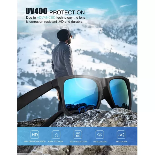 KALIYADI Sunglasses Men Polarized Sun glasses for Mens Womens Classic Matte Black Frame UV Protection 3pack3 Pack BlackIce BlueRainbow