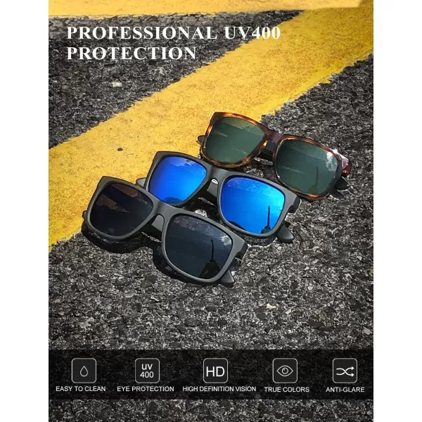 KALIYADI Sunglasses Men Polarized Sun glasses for Mens Womens Classic Matte Black Frame UV Protection 3pack3 Pack BlackIce BlueTortoise G15