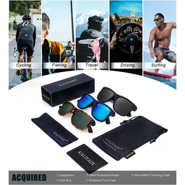 KALIYADI Sunglasses Men Polarized Sun glasses for Mens Womens Classic Matte Black Frame UV Protection 3pack3 Pack BlackIce BlueTortoise G15