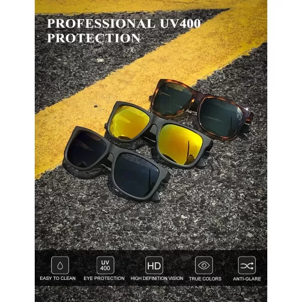 KALIYADI Sunglasses Men Polarized Sun glasses for Mens Womens Classic Matte Black Frame UV Protection 3pack3 Pack BlackOrangeTortoise G15