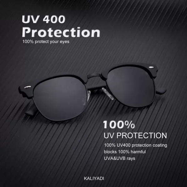 KALIYADI Sunglasses Men Polarized Sunglasses for Men Women Unisex SemiRimless Frame Retro Driving Sun Glasses UV BlockingA01matte Black