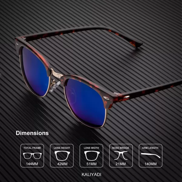 KALIYADI Sunglasses Men Polarized Sunglasses for Men Women Unisex SemiRimless Frame Retro Driving Sun Glasses UV BlockingA02 Glossy Tortoise Frame Ice Blue Lens