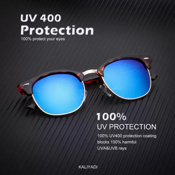 KALIYADI Sunglasses Men Polarized Sunglasses for Men Women Unisex SemiRimless Frame Retro Driving Sun Glasses UV BlockingA02 Glossy Tortoise Frame Ice Blue Lens