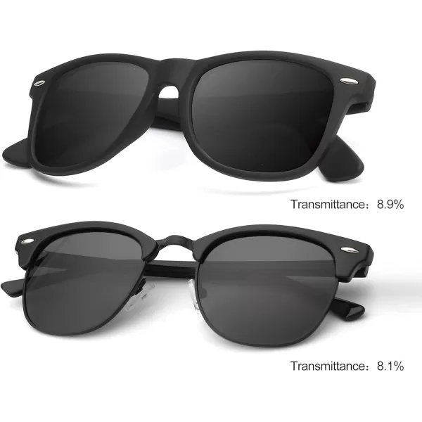 KALIYADI Sunglasses Men Polarized Sunglasses for Men Women Unisex SemiRimless Frame Retro Driving Sun Glasses UV BlockingC04 2 Pack Matte Black  Matte Black Frame Black Lens