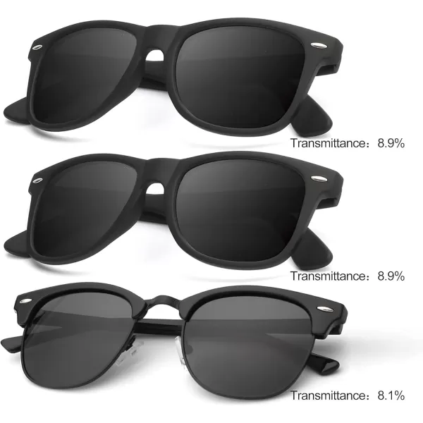 KALIYADI Sunglasses Men Polarized Sunglasses for Men Women Unisex SemiRimless Frame Retro Driving Sun Glasses UV BlockingD153 Pack Matte BlackMatte BlackGlossy Black