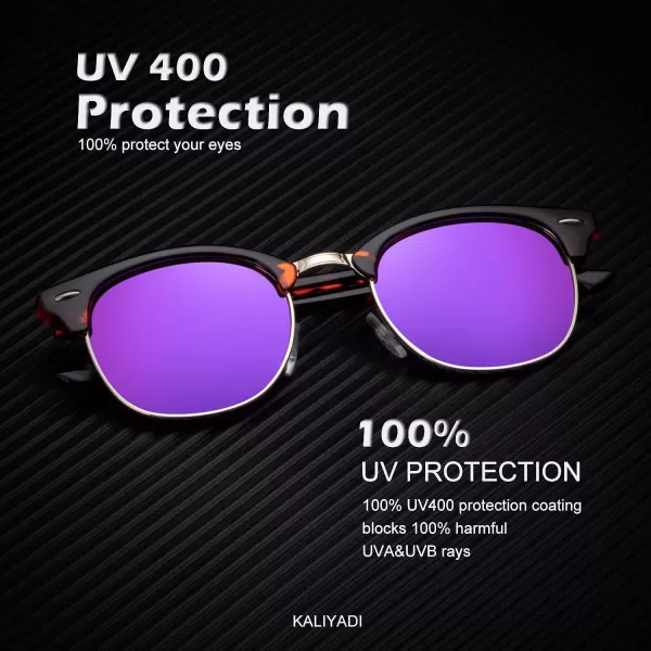 KALIYADI Sunglasses Men Polarized Sunglasses for Men Women Unisex SemiRimless Frame Retro Driving Sun Glasses UV BlockingD163 Packgolden BlackBlackTortoise Purple