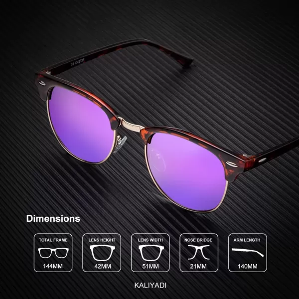 KALIYADI Sunglasses Men Polarized Sunglasses for Men Women Unisex SemiRimless Frame Retro Driving Sun Glasses UV BlockingD163 Packgolden BlackBlackTortoise Purple
