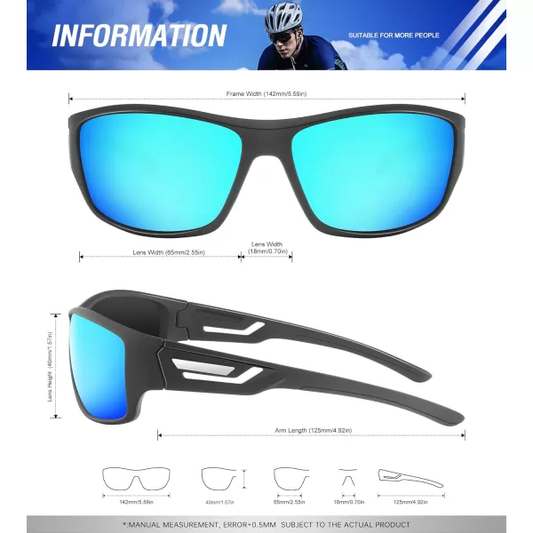 KALIYADI SunglassesMen Polarized Sports Sunglasses Mens Sunglasses Polarized UV Protection Driving Running Cycling OutdoorA06blackIce BlueSilver