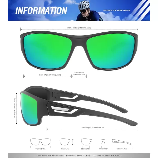 KALIYADI SunglassesMen Polarized Sports Sunglasses Mens Sunglasses Polarized UV Protection Driving Running Cycling OutdoorB07blackGreen