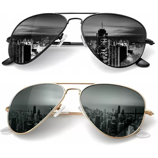 KALIYADI Classic Aviator Sunglasses for Men Women Driving Sun glasses Polarized Lens UV BlockingE 2 Pack BlackBlackish Green