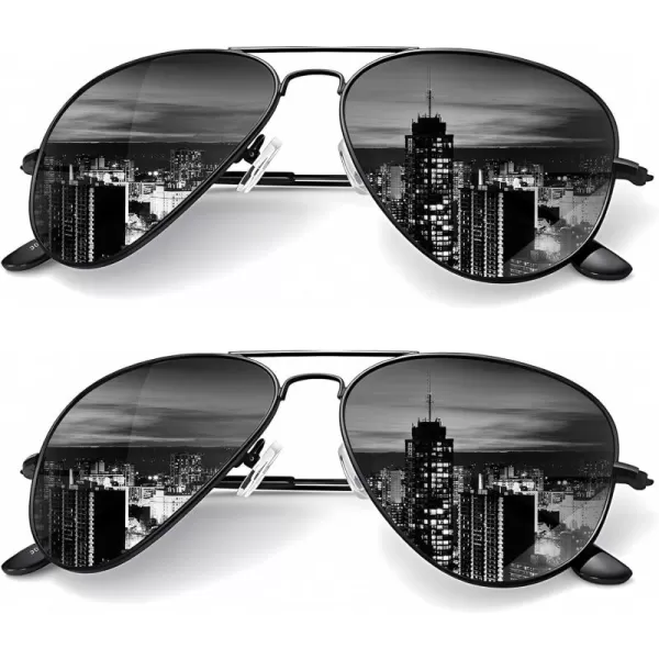 KALIYADI Classic Aviator Sunglasses for Men Women Driving Sun glasses Polarized Lens UV BlockingE2 Pack Black