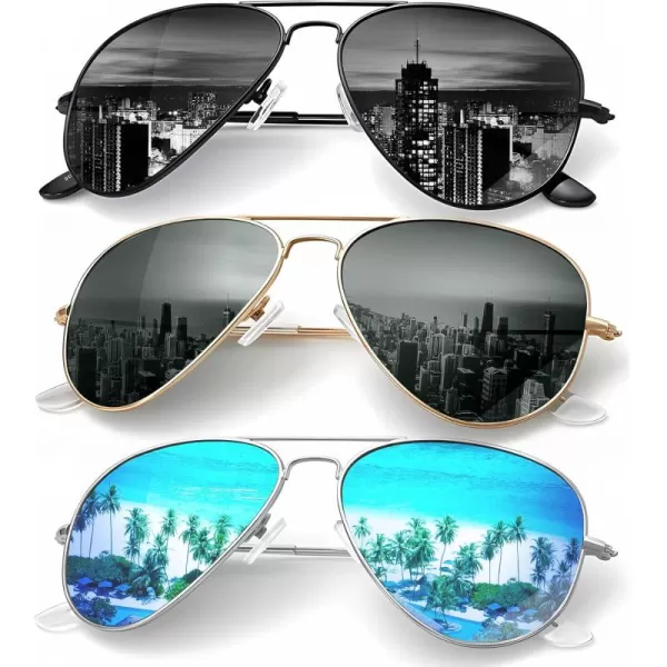 KALIYADI Classic Aviator Sunglasses for Men Women Driving Sun glasses Polarized Lens UV BlockingF 3 Pack BlackBlackish GreenBlue