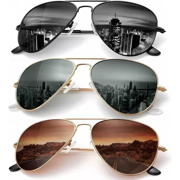 KALIYADI Classic Aviator Sunglasses for Men Women Driving Sun glasses Polarized Lens UV BlockingF 3 Pack BlackBlackish GreenBrown