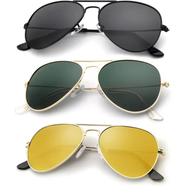 KALIYADI Classic Aviator Sunglasses for Men Women Driving Sun glasses Polarized Lens UV BlockingF 3 Pack BlackBlackish GreenNight Vision