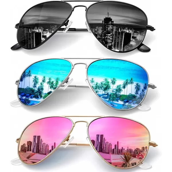 KALIYADI Classic Aviator Sunglasses for Men Women Driving Sun glasses Polarized Lens UV BlockingF 3 Pack BlackBluePink