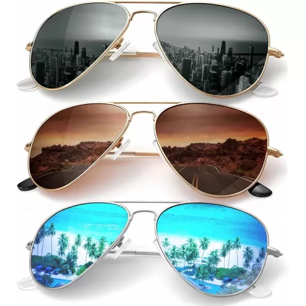 KALIYADI Classic Aviator Sunglasses for Men Women Driving Sun glasses Polarized Lens UV BlockingF 3 Pack Blackish GreenBlueBrown