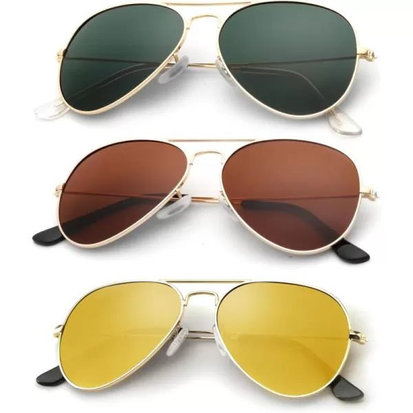 KALIYADI Classic Aviator Sunglasses for Men Women Driving Sun glasses Polarized Lens UV BlockingF 3 Pack Blackish GreenBrownNight Vision