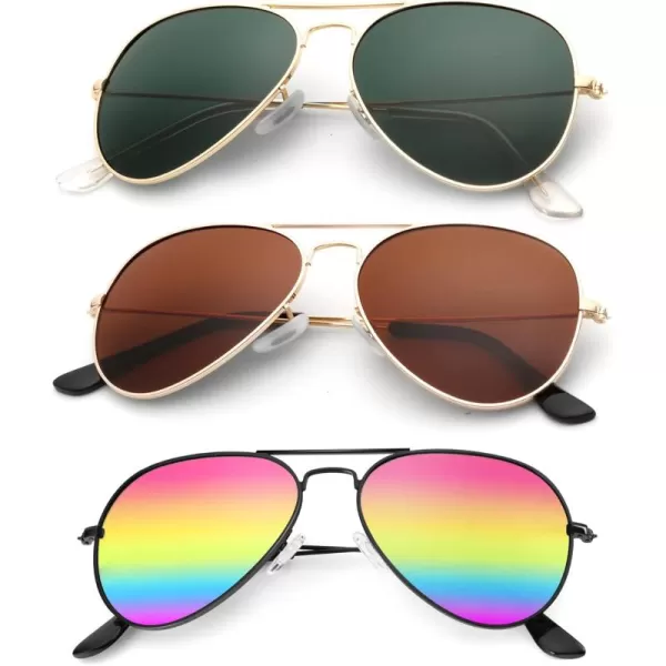KALIYADI Classic Aviator Sunglasses for Men Women Driving Sun glasses Polarized Lens UV BlockingF 3 Pack Blackish GreenBrownRainbow