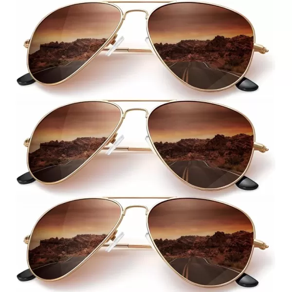 KALIYADI Classic Aviator Sunglasses for Men Women Driving Sun glasses Polarized Lens UV BlockingF 3 Pack Brown