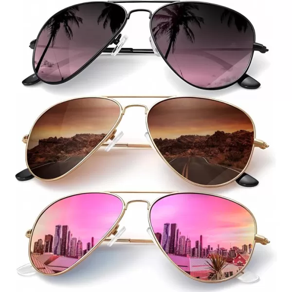 KALIYADI Classic Aviator Sunglasses for Men Women Driving Sun glasses Polarized Lens UV BlockingF 3 Pack PinkBrownPurple Gradient