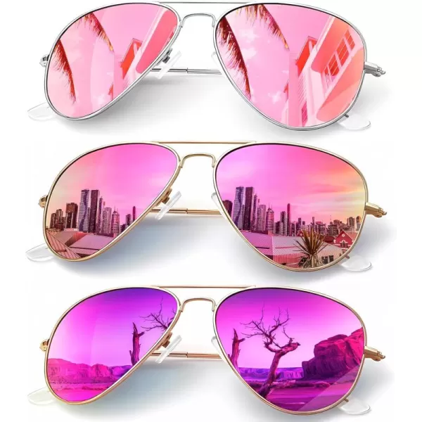 KALIYADI Classic Aviator Sunglasses for Men Women Driving Sun glasses Polarized Lens UV BlockingF 3 Pack PinkPurple PinkLight Pink