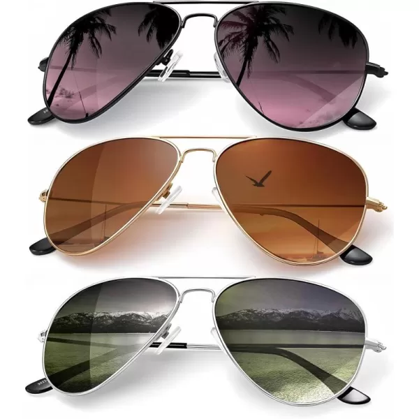 KALIYADI Classic Aviator Sunglasses for Men Women Driving Sun glasses Polarized Lens UV BlockingF 3 Pack Purple GradientBrown GradientBlackish Green Gradient