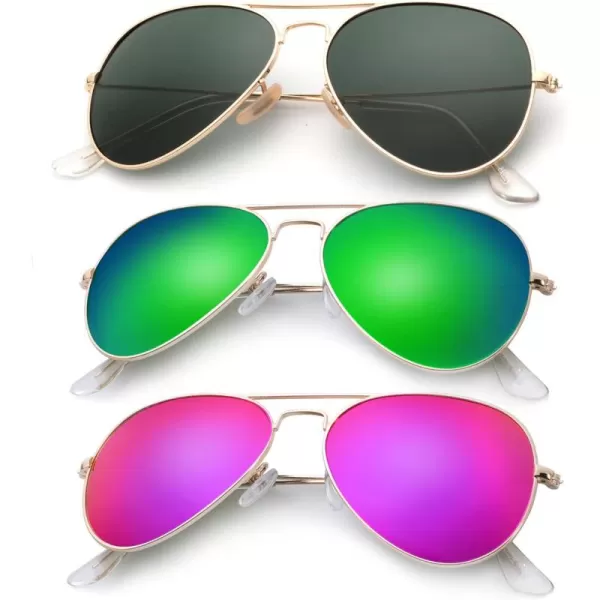 KALIYADI Classic Aviator Sunglasses for Men Women Driving Sun glasses Polarized Lens UV BlockingF 3 Packblackish GreenGreenPurple