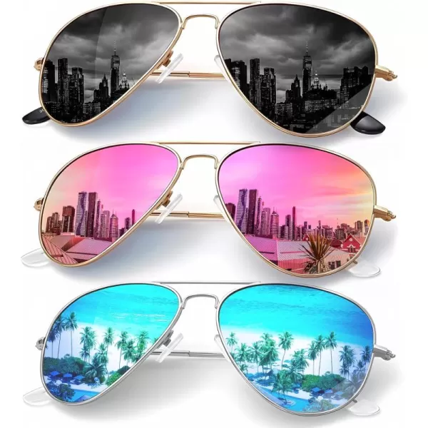KALIYADI Classic Aviator Sunglasses for Men Women Driving Sun glasses Polarized Lens UV BlockingF 3 PackbluePinkGrey