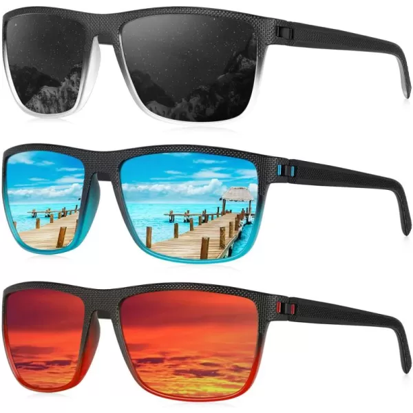 KALIYADI Polarized Sunglasses for Men Lightweight Sun Glasses with UV Protection for Driving Fishing Golf3 Pack Black Clear  BlackBlack Blue  BlueBlack Red  Red