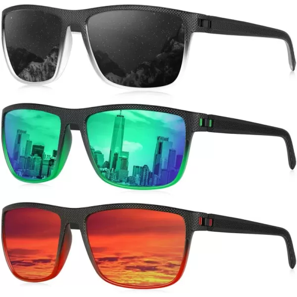 KALIYADI Polarized Sunglasses for Men Lightweight Sun Glasses with UV Protection for Driving Fishing Golf3 Pack Black Clear  BlackBlack Green  GreenBlack Red  Red