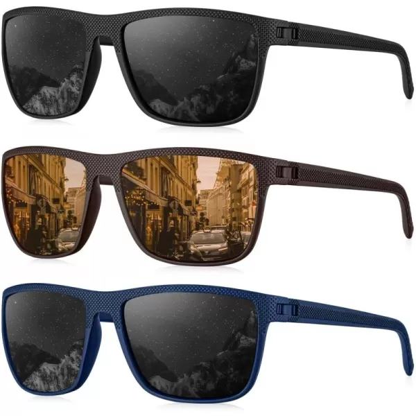 KALIYADI Polarized Sunglasses for Men Lightweight Sun Glasses with UV Protection for Driving Fishing Golf3 Pack BlackBrownDark Blueblack