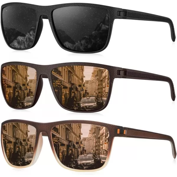 KALIYADI Polarized Sunglasses for Men Lightweight Sun Glasses with UV Protection for Driving Fishing Golf3 Pack BlackBrownGradual Brown