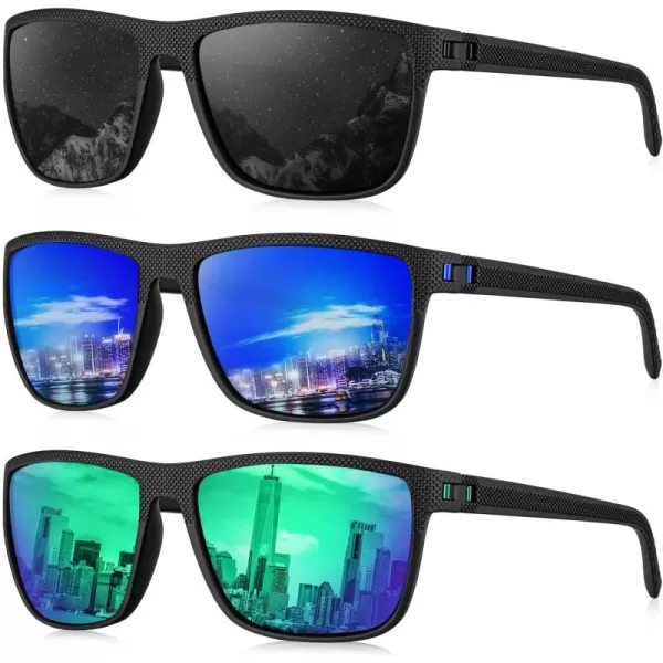 KALIYADI Polarized Sunglasses for Men Lightweight Sun Glasses with UV Protection for Driving Fishing Golf3 Pack BlackDark BlueGreen