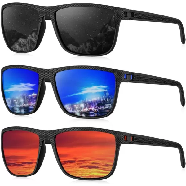 KALIYADI Polarized Sunglasses for Men Lightweight Sun Glasses with UV Protection for Driving Fishing Golf3 Pack BlackDark BlueRed