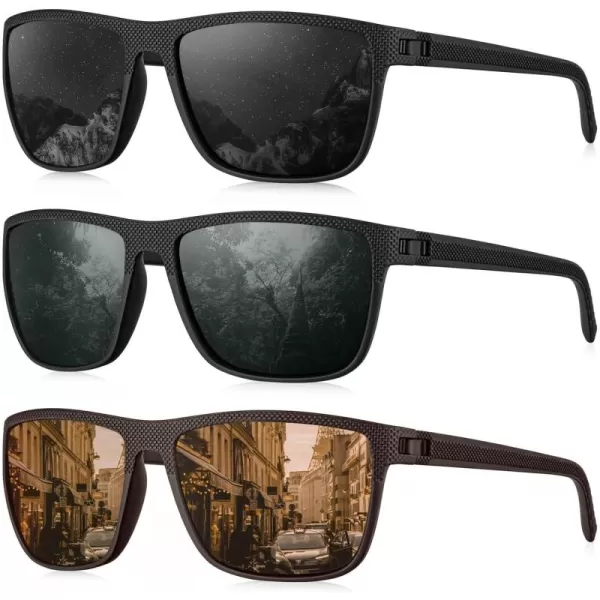 KALIYADI Polarized Sunglasses for Men Lightweight Sun Glasses with UV Protection for Driving Fishing Golf3 Pack BlackG15Brown