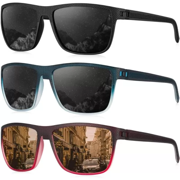 KALIYADI Polarized Sunglasses for Men Lightweight Sun Glasses with UV Protection for Driving Fishing Golf3 Pack BlackGradient Wine Red  BrownGradient Blue  Black