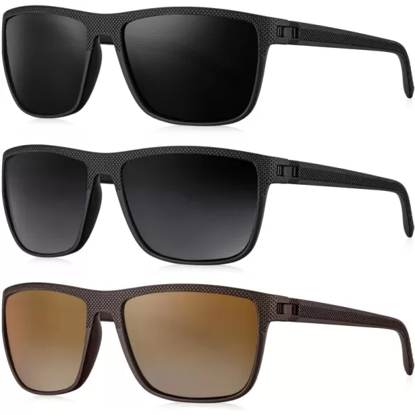 KALIYADI Polarized Sunglasses for Men Lightweight Sun Glasses with UV Protection for Driving Fishing Golf3 Pack BlackGradual GrayGradual Brown