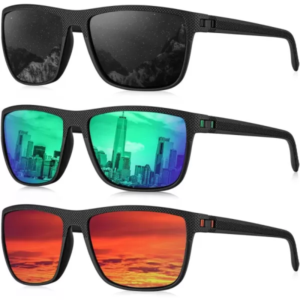 KALIYADI Polarized Sunglasses for Men Lightweight Sun Glasses with UV Protection for Driving Fishing Golf3 Pack BlackGreenRed