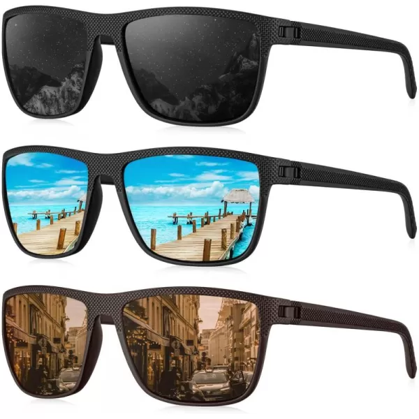 KALIYADI Polarized Sunglasses for Men Lightweight Sun Glasses with UV Protection for Driving Fishing Golf3 Pack BlackIce BlueBrown