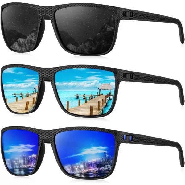 KALIYADI Polarized Sunglasses for Men Lightweight Sun Glasses with UV Protection for Driving Fishing Golf3 Pack BlackIce BlueDark Blue