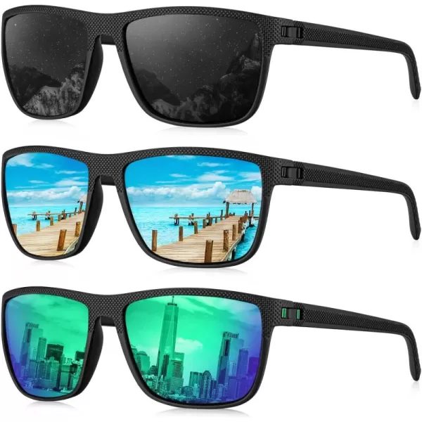 KALIYADI Polarized Sunglasses for Men Lightweight Sun Glasses with UV Protection for Driving Fishing Golf3 Pack BlackIce BlueGreen