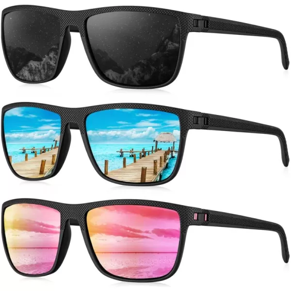 KALIYADI Polarized Sunglasses for Men Lightweight Sun Glasses with UV Protection for Driving Fishing Golf3 Pack BlackIce BluePink Lens