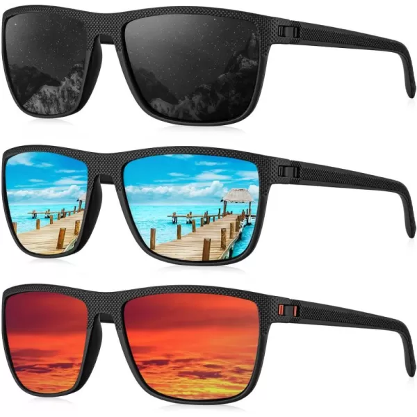 KALIYADI Polarized Sunglasses for Men Lightweight Sun Glasses with UV Protection for Driving Fishing Golf3 Pack BlackIce BlueRed