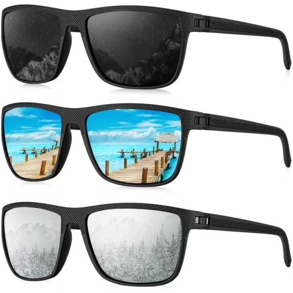 KALIYADI Polarized Sunglasses for Men Lightweight Sun Glasses with UV Protection for Driving Fishing Golf3 Pack BlackIce BlueSilvery
